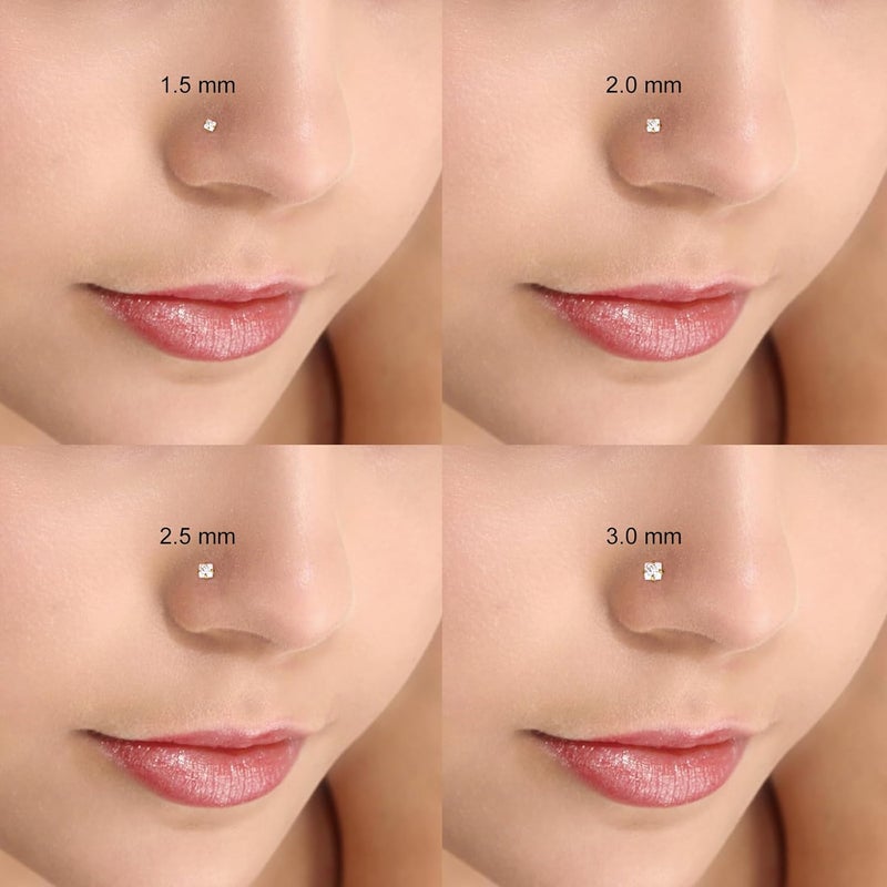 XoCiuKe 10Pcs 20G Nose Rings Studs for Women Corkscrew Sliver Nose Studs Hypoallergenic Nose Rings 316L Surgical Stainless Steel Nose Nostril Percing Jewely for Women Men Round Square CZ Imitation Diamond 1.5mm/2.0mm/2.5mm/3.0mm - Image 4
